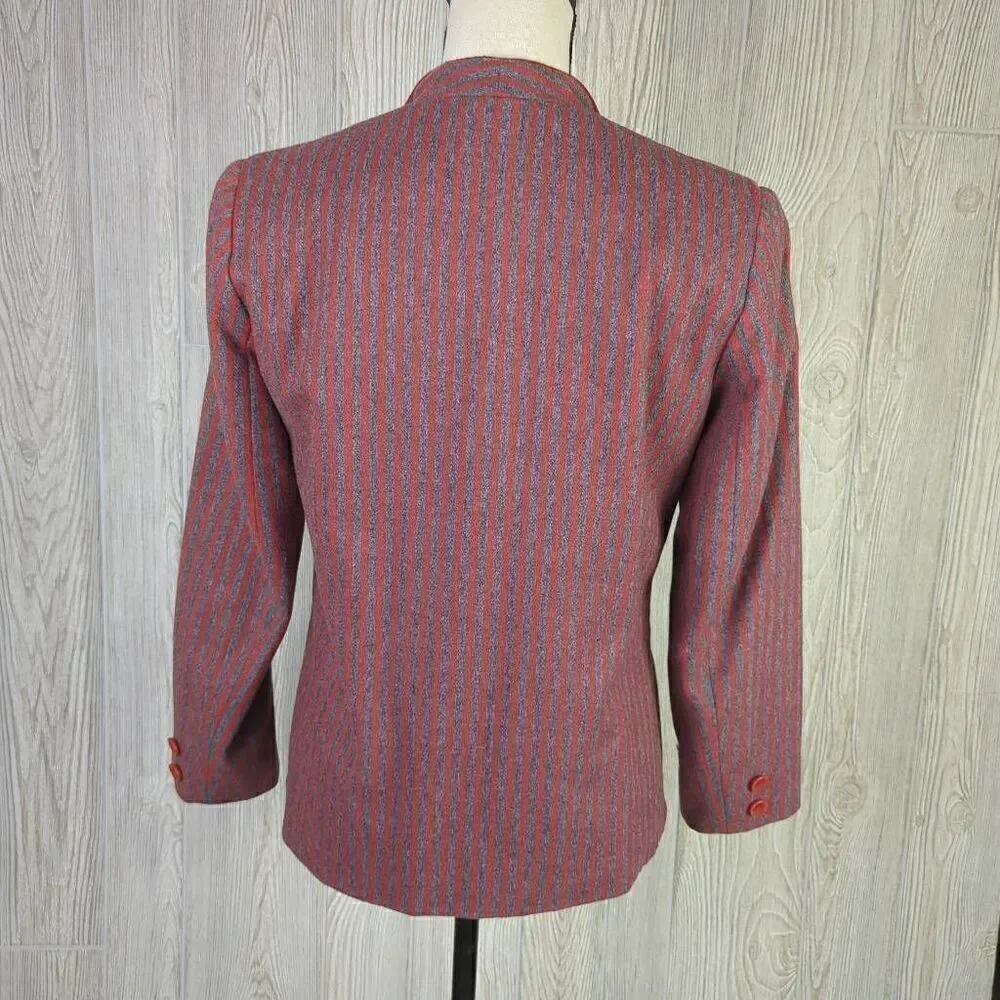 Marnie Womens Size 10 Two Button Closure Suit Jacket Red Blue Pinstripe Pockets